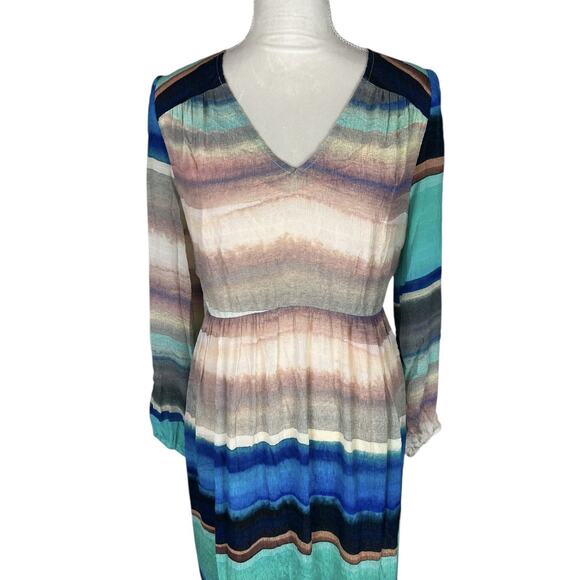 Marie Oliver Luciana Stripe Silk Blend Maxi Dress Blue Multi Puff Sleeve Size XS - Picture 7 of 10